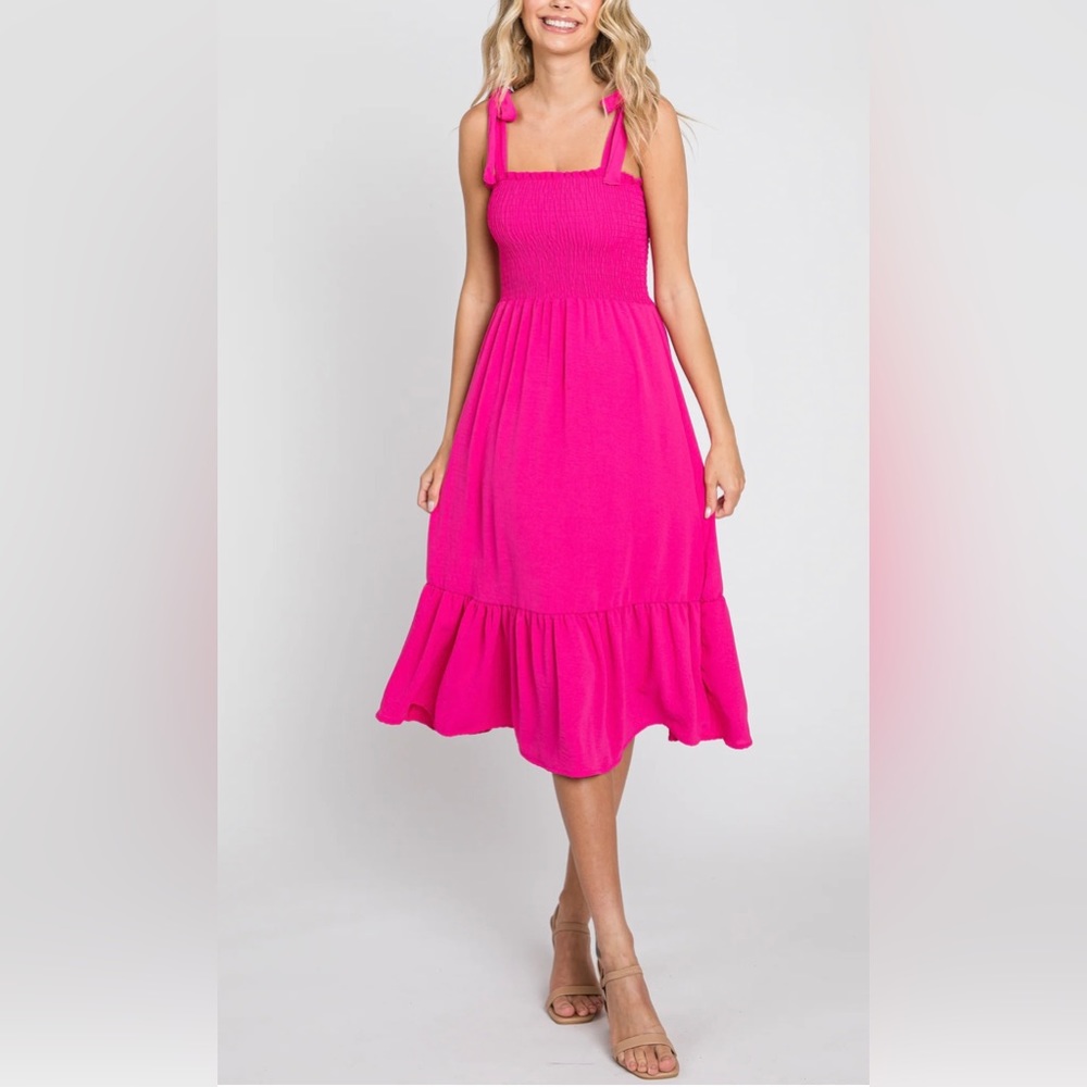 Pinkblush Hot Pink Midi Dress with Tie Straps